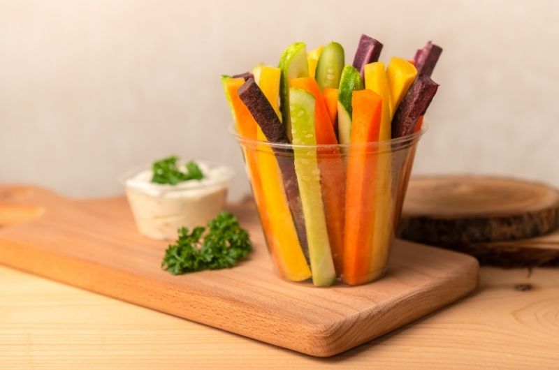 A batch of veggies cut into slices, to be eaten as a night snack.