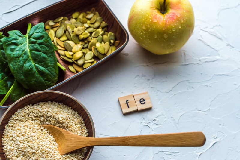 Spinach and pumpkin seeds are great to help with iron deficiency.