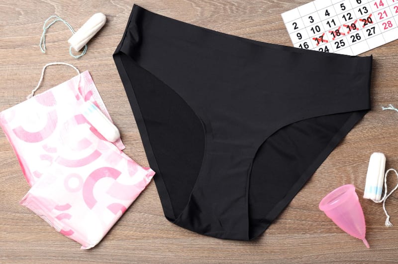 A black period panty that can be used during menstruation when there is a tampon shortage