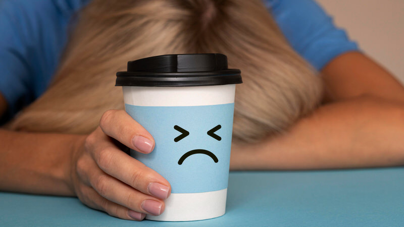 A young woman is not feeling well after drinking some coffee